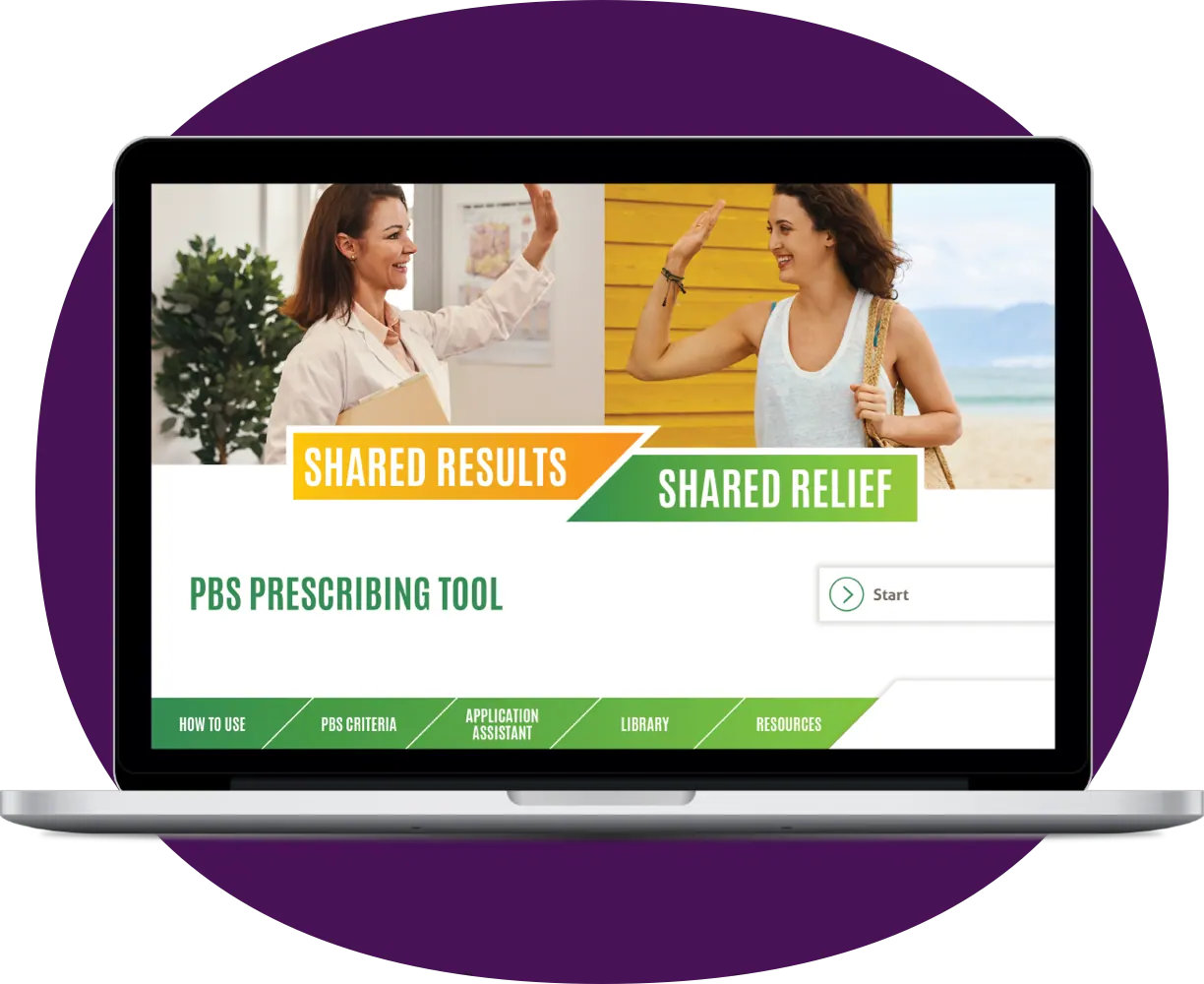 Sanofi Virtual Assistant PBS Prescribing Tool shown on a laptop